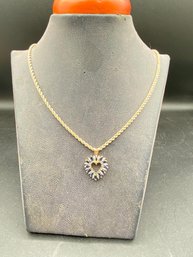 14 K Yellow Gold Sapphire & Diamonds Heart Necklace  With 18 '' 14 K Chain