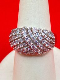 Sterling Silver 925  With CZ Diamonds Dome  Size7 Designed By Yagi
