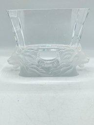 Lalique France Double Lion Head Art Glass Vase