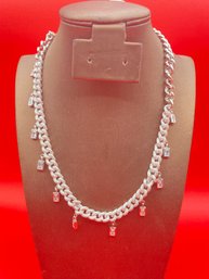 925 Sterling Silver Dangling Baguette Iced Chain Neckless Or Choker