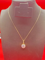 925 Sterling Silver Neckless Gold Tone With CZ Pendant Designed By Yagi 18''