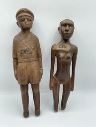 African Lobi Wood Statue Female & Male   Burkina Faso Ceremonial Statue