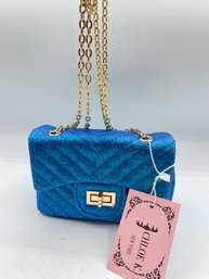 Lot Of12 Chloe K Of New York   Inspired Chanel Shoulder Bag  PU Metallic Blue With Gold  Chain 3-3