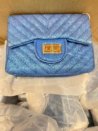 Lot Of12 Chloe K Of New York   Inspired Chanel Shoulder Bag  PU Metallic Blue With Gold  Chain 2-3