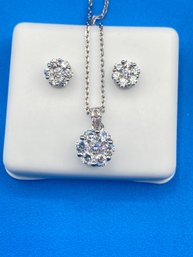 Set Of  925 Sterling Silver Neckless  With CZ Pendant  And Earrings To Match  Designed By Yagi 18''