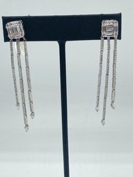 Sterling Silver 925 Long Tassel Earring  With Baguette  And Round Diamond CZ Stone   Designed By Yagi