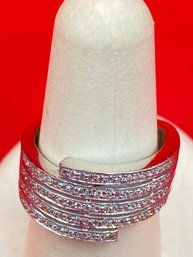 Sterling Silver 925  Spiral Band With CZ Size 6 3/4