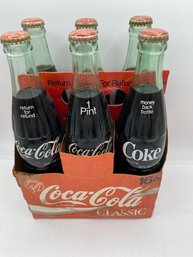 Vintage 1980s Coca Cola Classic 16 Oz   Full Return For Deposit Green Bottle