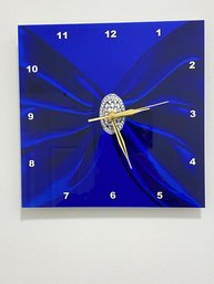 3dRose Royal Blue Velvet Sash With Round Diamond Jewel Look Wall Clock,