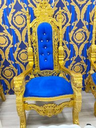 King Of The Throne Chair Gold And Royal Blue Luxury Chair For Home / Spa / Salon 1-4