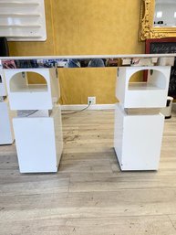 Manicure Table White With Chrome Boarders With 2draw And 2 Storages 1-4