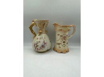 2 Crown Devon Etna Pottery Jug, Art Nouveau Decorative Ceramic Pitchers, English