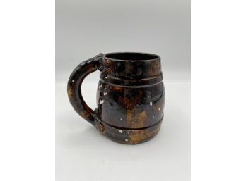 Antique Mug, Brown Glazed Ceramic Script 1898 PA