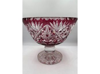 MAGNIFICENT HUGE ANTIQUE OVERLAY BOHEMIAN CUT TO CLEAR CRYSTAL RUBY BOWL,CENTERPIECE