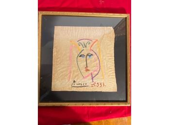 Color Crayon On Paper Signed Picasso  Seated Devil Mutual Art