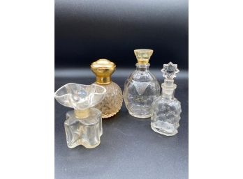 Set Of 4 Colored Cut Glass Perfume Bottles With Crystal Cut Stoppers
