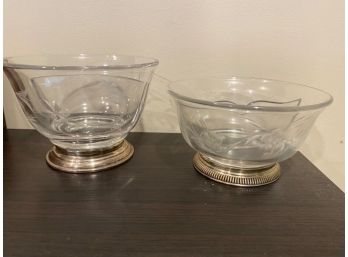 2 Vintage Etched Glass Bowl With Sterling Silver Base