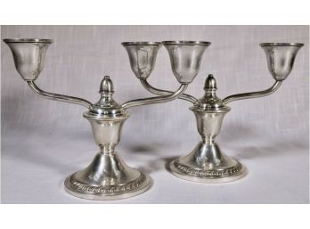 PAIR OF VINTAGE STERLING SILVER TWO-LIGHT CANDLE HOLDERS BY NEWPORT