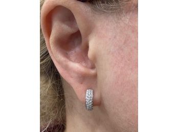 Pave Diamond Huggie Small Hoop Earrings 750 White Gold. 1.00 CTW