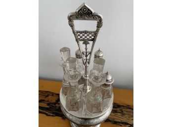 Antique  Silver Plated Very Rare Castor Cruet Set  With 6 Cut Crystal  Glass