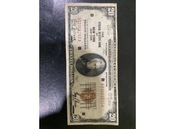 1929 $20 Bill, Twenty Dollar National Currency Note, Bank Of New York