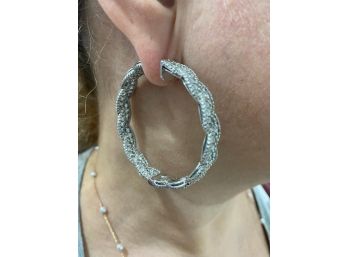 10.55 Carat Total Round Diamond Pave 3D Hoop Earrings
