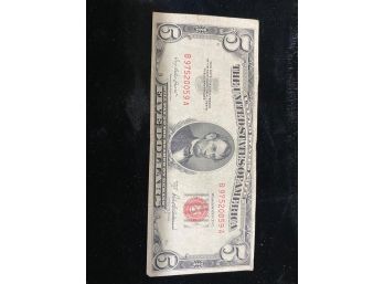 1953 A  Five Dollar RED Seal United States Note Old US Bill $5