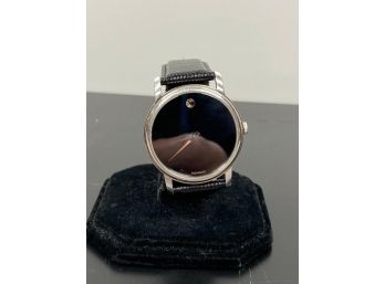 Movado  Stainless Steel Men's Limited Edition Black Dial Black Leather Strap Watch