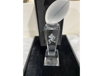Crystal Football Tower Award  With Laser Image