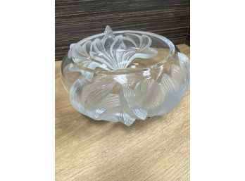 Lalique Pivoine Peonies Frosted Crystal Centerpiece Bowl