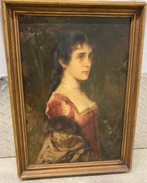 **UPDATED** Conrad Kiesel Circa 1846-1921 Oil On Wood Panel Victorian Lady 14 X 18