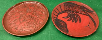 Japanese Red And Black Lacquer Plates 12.5 Round