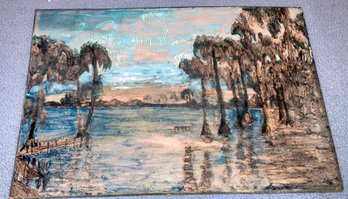 Rare Emamel Painting On Copper Tropical Scene  5 X 7