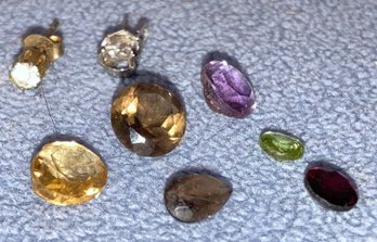 Assortment Of Gemstones, Earring And Necklace Pendant Amethyst, Peridot, Garnet, Smokey Quartz And Citrine