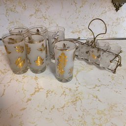 Vintage 'Golden Foliage' Tumblers And Shot Glasses By Libbey Glass Company