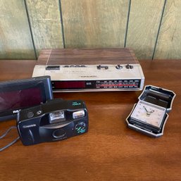 Lot Of Vintage Alarm Clocks And Camera