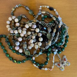 Lot Of Vintage Costume Jewelry - Green And Amber Necklaces