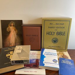 Lot Of Catholic Bibles, Books And Ephemera