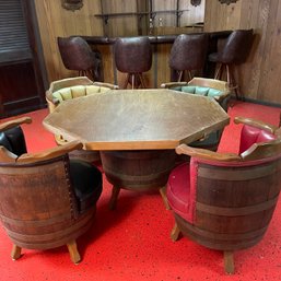 Vintage Whiskey Barrel Table And Chairs