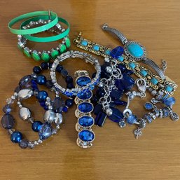 Lot Of Vintage Costume Jewelry - Blue And Green Bracelets