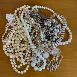 Lot Of Vintage Costume Jewelry - White Beaded Necklaces
