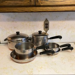 Set Of 8 Copper-Bottom Pots And Pans By Revere Ware