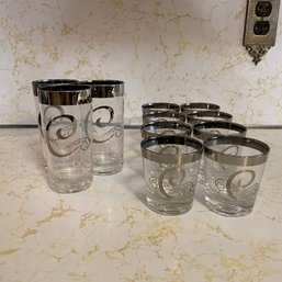 Vintage Monogrammed 'C' Silver Band Glassware By Dorothy Thorpe