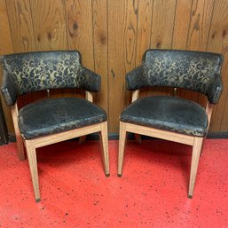 Pair Of Vintage Black And Gold Floral Armchairs