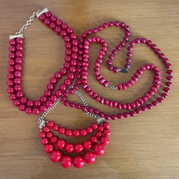 Lot Of Vintage Costume Jewelry - Red Beaded Necklaces