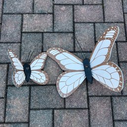 Pair Of Outdoor Wood Butterfly Lawn Decorations