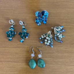 Lot Of Vintage Costume Jewelry - Green And Blue Earrings
