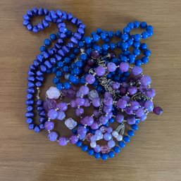 Lot Of Vintage Costume Jewelry - Blue And Purple Beaded Necklaces