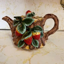 Vintage Ceramic Strawberry Teapot By Appletree Designs