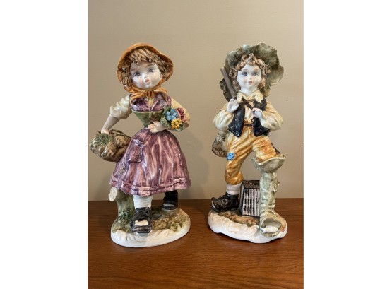 Capodimonte Peasant Girl And Boy Figurines